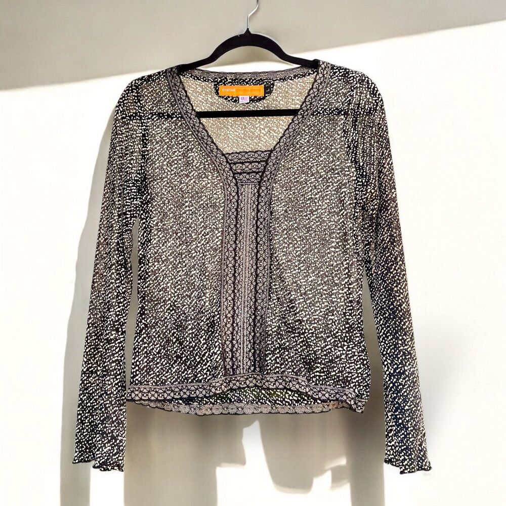 Cynthia Cynthia Steffe Silk Sheer Blouse Black Lace Long Sleeve Top Size Large